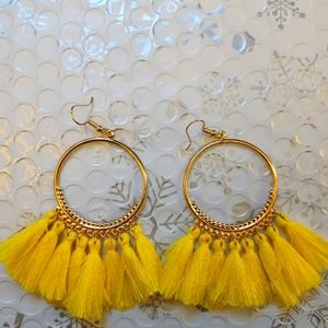 Hoop with yellow tassels earrings